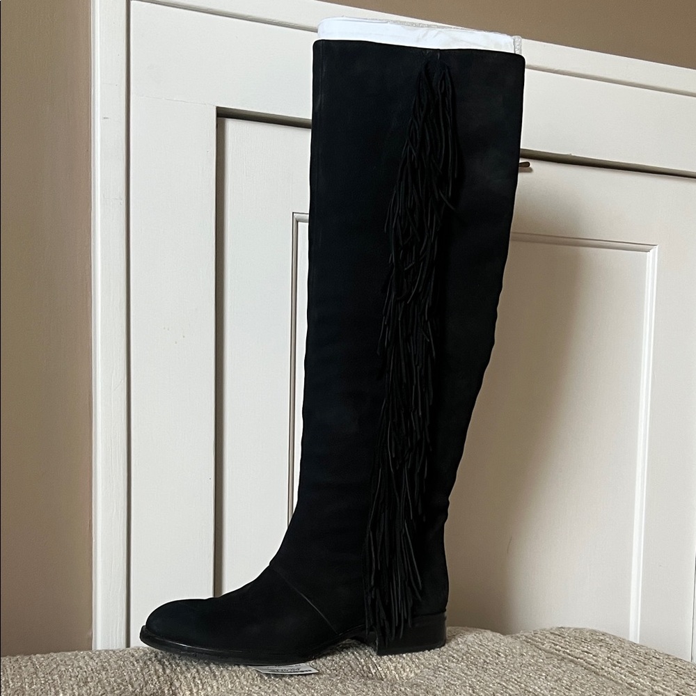 Sam Edelman Black to the Knee Fringe Boots worn twice